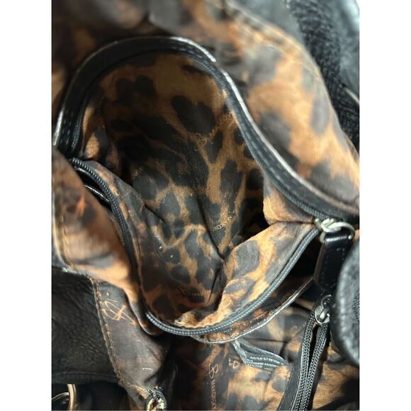 B Makowsky Large Black Bohemian y2k Style Leather Shoulder Hobo Bag Tote Purse - Picture 7 of 10